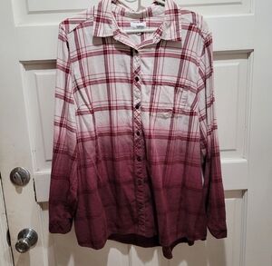1X Womens Sonoma Ombre Plaid Print Button Down Long Sleeve,  Pre-Loved